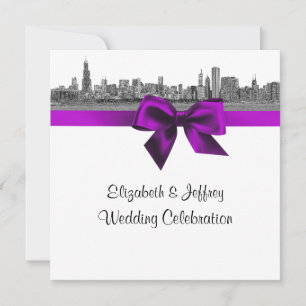 Invitation Chicago Skyline Etched BW SQ Violet Mariage