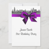 Invitation Chicago Skyline Etched BW Violet Anniversaire (Devant)