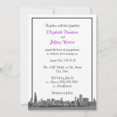 Invitation Chicago Skyline Gravé BW Violet Mariage (Dos)