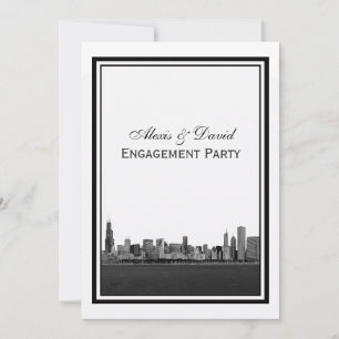 Invitation Chicago Skyline Gravé Cadre V Engagement