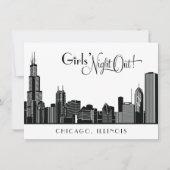 Invitation Chicago Skyline Mariage Bachelorte Party Blanc (Devant)