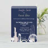 Invitation Chicago Skyline Navy élégant dentelle bleue (Debout devant)