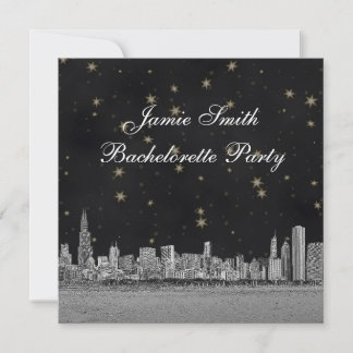 Invitation Chicago Skyline Or Noir Étoile Enterrement de Vie