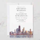 Invitation Chicago Skyline Watercolor Birthday Weekend (Devant)
