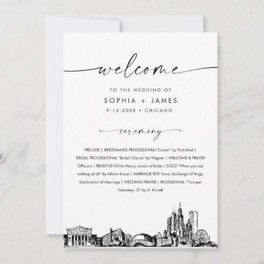 Invitation Chicago Skyline Wedding Program 5x7 Flat Card (Devant)