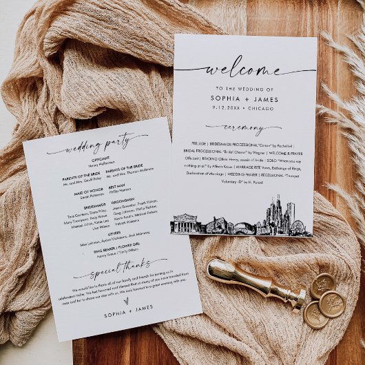 Invitation Chicago Skyline Wedding Program 5x7 Flat Card