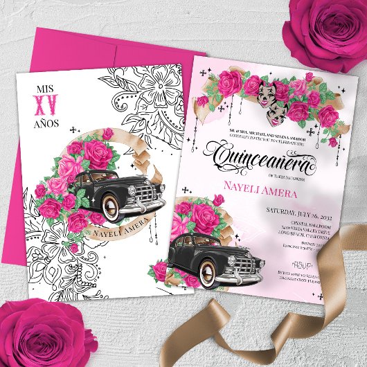 Invitation Chicana Lowrider Rose Rose Chola Quinceanera