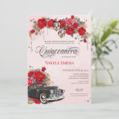 Invitation Chicana Lowrider Rouge Rose Chola Quinceanera (Debout devant)