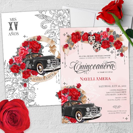 Invitation Chicana Lowrider Rouge Rose Chola Quinceanera