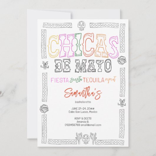 Invitation Chicas de Mayo Fiesta Siesta Tequila Bachelorette (Devant)