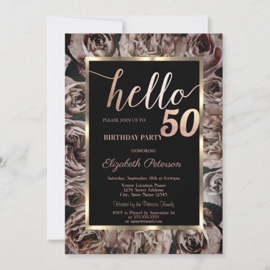 Invitation ChicDark Rose Black 50e anniversaire fête (Devant)