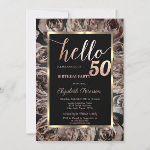Invitation ChicDark Roses Black Fête d'anniversaire 50 ans