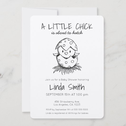 Invitation Chick About to Hatch Black Sketch Baby shower Invi (Devant)