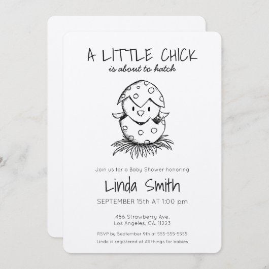 Invitation Chick About to Hatch Black Sketch Baby shower Invi (Devant / Derrière)