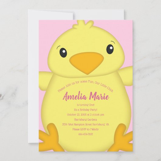 Invitation Chick Anniversaire rose (Devant)