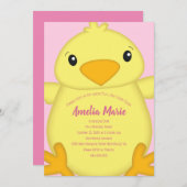 Invitation Chick Anniversaire rose (Devant / Derrière)