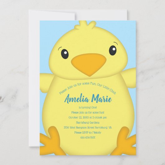 Invitation Chick Birthday Party Blue (Devant)