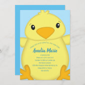 Invitation Chick Birthday Party Blue (Devant / Derrière)