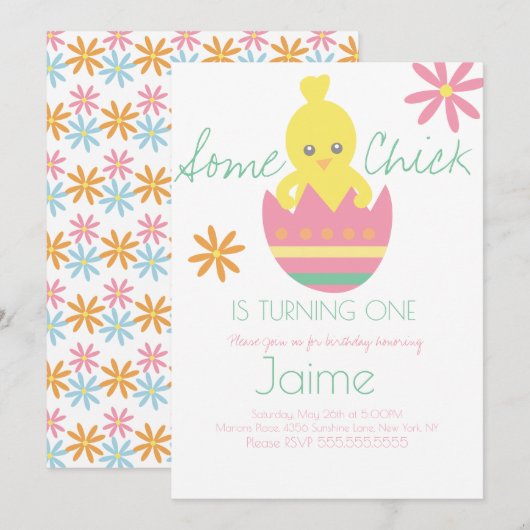 Invitation Chick Easter Turning One Birthday (Devant / Derrière)