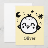 Invitation Chick gai - Kawaii Bird Line Art" (Devant / Derrière)