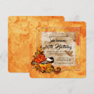 Invitation Chickadee & Golden Feuilles d'automne fête d'anniv