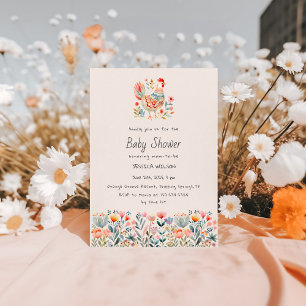 Invitation Chicken Folk Colorful Girl Baby shower garçon
