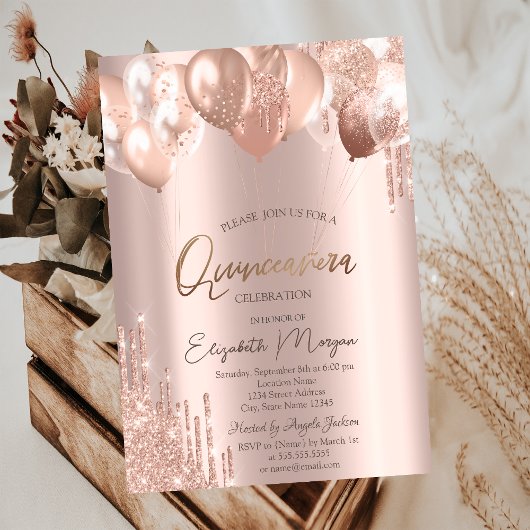 Invitation ChicRose Gold Parties scintillant Drives Balloons