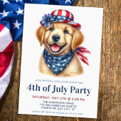 Invitation Chien 4 juillet Parti patriotique Golden Retriever