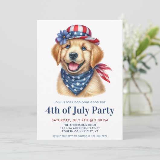 Invitation Chien 4 juillet Parti patriotique Golden Retriever (Debout devant)