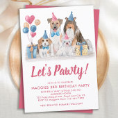 Invitation Chien Anniversaire Aquarelle Rose Pawty Pupty Part