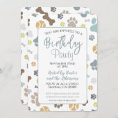 Invitation Chien Anniversaire Pawty Blue Party (Devant / Derrière)