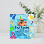 Invitation Chien Anniversaire Pool Party Chien Puppy Pawty (Debout devant)