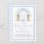 Invitation Chien Baby shower Preppy Garçon Chien En vichy ble (Devant / Derrière)