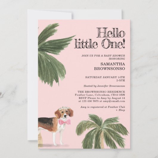 Invitation Chien bébé fille douche Beagle rustique (Devant)