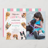 Invitation Chien Birthday Pawty Photo (Devant / Derrière)