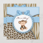 Invitation Chien Brown et bleu Baby Boy Douche (Devant / Derrière)