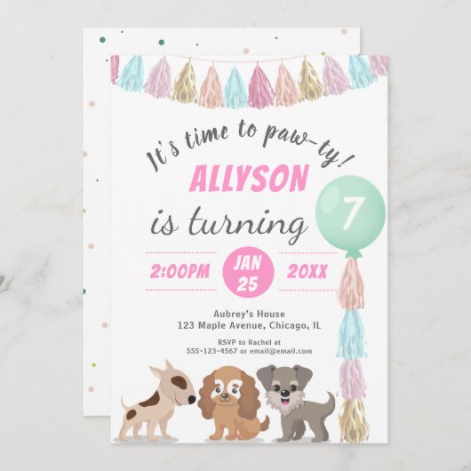 Invitation Chien caricature chien thème enfant fête d'anniver (Devant / Derrière)