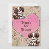 Invitation Chien Chien Chien Brown et blanc Coeur rose Fête d (Dos)