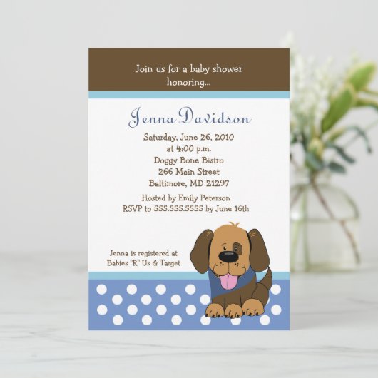 Invitation Chien Chien Chien Chien Bébé Douche Garçon 5x7 (Debout devant)