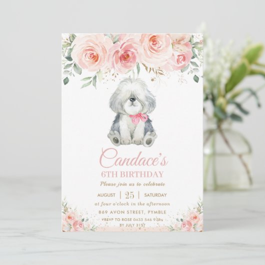 Invitation Chien Chien Chien Chien Chien Chien Rose Floral Gi (Debout devant)