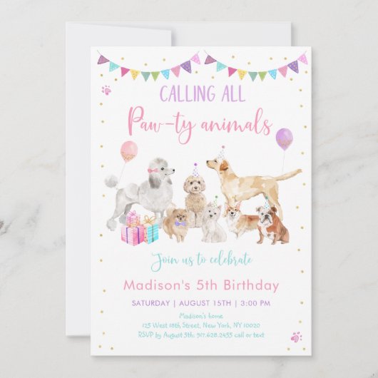 Invitation Chien Chien Chien Chien Paw-ty Animal Anniversaire (Devant)