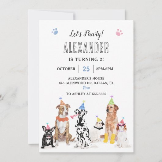 Invitation Chien Chien Chien Faisons Pawty Anniversaire (Devant)