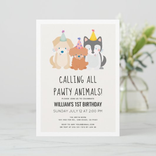 Invitation Chien Chien Chien Parties scintillant Or Animaux V (Debout devant)