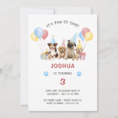 Invitation Chien chiot fête d'anniversaire Rouge bleu aquarel (Devant)