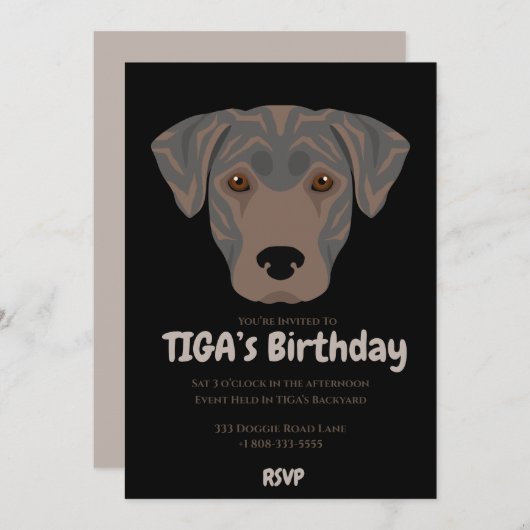 Invitation Chien chiot mignon de la fête de TIGA (Devant / Derrière)