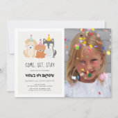 Invitation Chien chiot Parties scintillant or Anniversaire Pa (Devant)