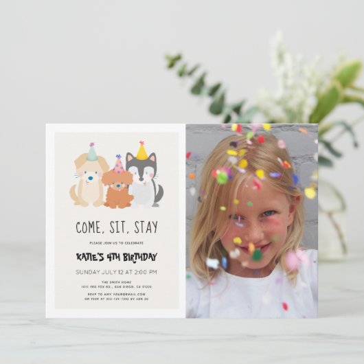 Invitation Chien chiot Parties scintillant or Anniversaire Pa (Debout devant)