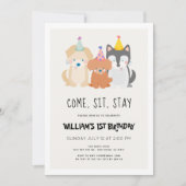 Invitation Chien chiot Parties scintillant or Anniversaire Pa (Devant)