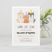 Invitation Chien chiot Parties scintillant or Anniversaire Pa (Debout devant)