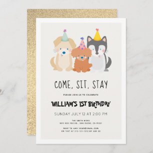 Invitation Chien chiot Parties scintillant or Anniversaire Pa